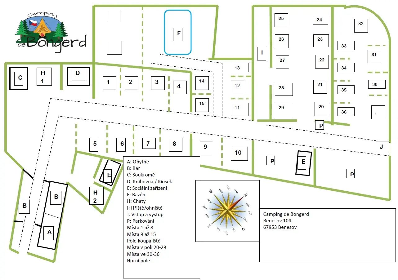 Plattegrond van camping te koop, Zuid-Moravië Tsjechie.
